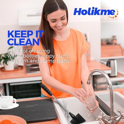 Holikme Bottle Brush Cleaner Set, 14" Long Handle Stainless Steel Bottle Cleaner Brush, 3 Straw Cleaner Brush, Bottle Cleaning Brush for Water Bottle, Cups, Abrasive Wheel Brushes, Straws Black thumbnail 6