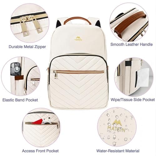 MATEIN Backpack for High School Girls, Large Capacity 17 Inch Laptop Backpack with Multiple Pockets, Water Resistant College Work Bag, Lightweight Daypack for Travel, Beige thumbnail 4