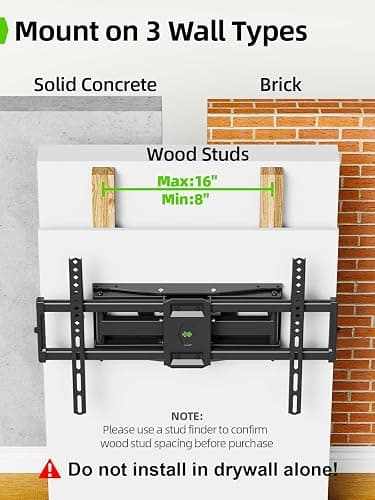 USX MOUNT Full Motion TV Mount for 42-80 Inch Flat Screen TVs up to 120 lbs, Swivel TV Wall Mount Bracket Dual Articulating Arms, Tool-Free Tilt Max Vesa 600x400mm, for 8-16 in Wood Studs thumbnail 6