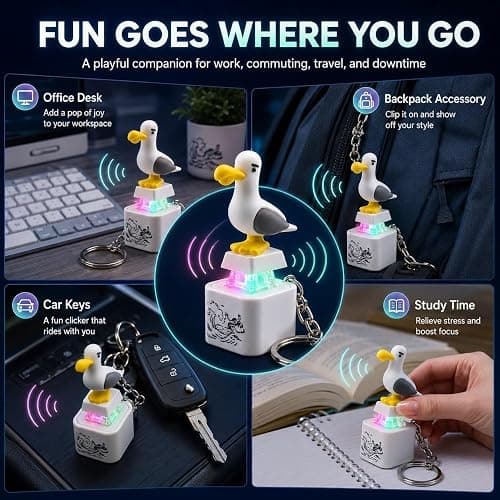CEAJUSIOT Seagull Mine Keychain,Button with Sound Rechargeable Keyboard Clicker Fidget Toys Stress Relief Noise Maker Animal Keycaps Funny Gifts thumbnail 3
