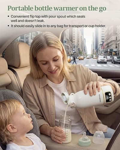 Portable Bottle Warmer for Travel, Heats for Breastmilk & Formula & Water | Precise Temp Control 2X Faster Heating 17 OZ Milk Warmer On the Go Long Battery Life Leak-Proof for Travel & Home Baby Gift thumbnail 6