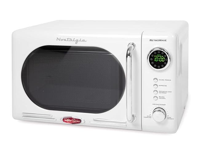 Nostalgia Retro Compact Countertop Microwave Oven - 0.7 Cu. Ft. - 700-Watts with LED Digital Display - Child Lock - Easy Clean Interior - White - Image 1