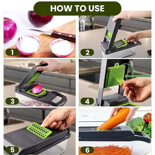 Vegetable Chopper - Vegetable Cutter 16 in 1 Mandoline Vegetable Slicer, Multifunctional Vegetable Cutter with 7 Blades, Cleaning Brush and Peeler, Veg Chopper and Dicer for Onion Garlic Potato Salad thumbnail 5