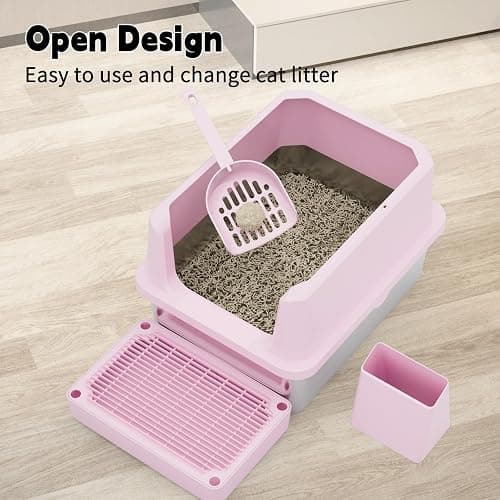RIZZARI Pink Open-Top Cat Litter Box with Stainless Steel Pan - Extra-Large, Non-Porous & Easy Clean, High Sides Anti-Scatter, Includes Scoop, for Apartment Bathroom or Laundry Room thumbnail 4