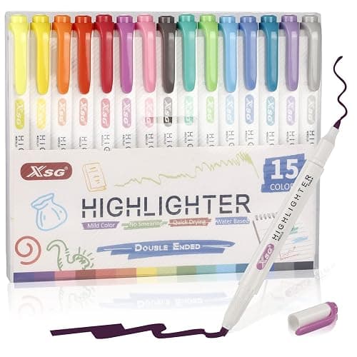 Highlighter Pens Collection Set, Pastel Highlighters,Double Ended Highlighter, Broad and Fine Tips,Warm Assorted Colours,Pack of 15 - Image 1
