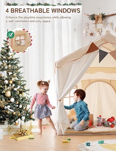 besrey Kids Tent, 2 in 1 Play Tents with Padded Mat and Lights, Large Playhouse for Kids with 2 Doors & 4 Windows, Kids Play Tent House Indoor & Outdoor, Toddler Tent for Girls Boys thumbnail 7