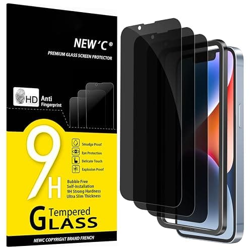 NEW'C 3 Pack Privacy for iPhone 16e, iPhone 14, 13, 13 Pro Screen Protector (6.1 inches), Anti-Spy Tempered Glass Film, Balanced 28-Degree Privacy Angle - Easy installation tool included - Image 1