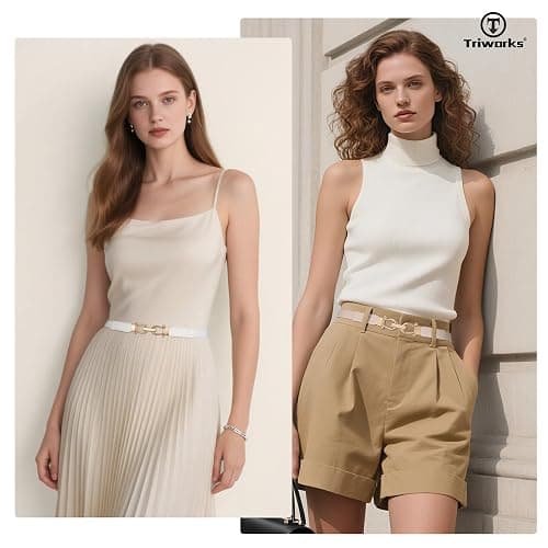 4 Pack Women Skinny Elastic Belts Gold Buckle Thin Stretchy Waist Belts for Dresses thumbnail 5