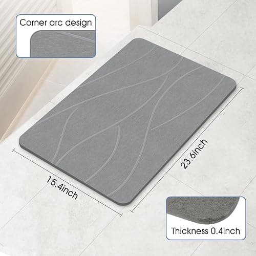 Veeloim Stone Bath Mat Diatomaceous Earth Shower Mat Non-Slip Super Absorbent Diatomite Stone Bath Mats for Bathroom Floor Quick Drying Natural Easy to Clean(23.6''×15.4" Gray) thumbnail 2