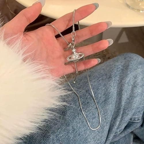 Buyongwant Saturn Necklace for Women Y2k Irregular Adjustable Pull Chain Fashion Silver Jewelry thumbnail 2