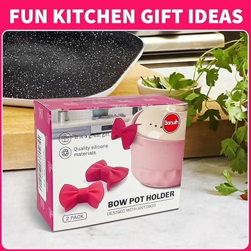 Silicone Bow Pot Holders - Cute Kitchen Gadgets for Funny Cooks,Heat Resistant Oven Grips White Elephant Gag Gifts for Adults Fun Stocking Stuffers thumbnail 3