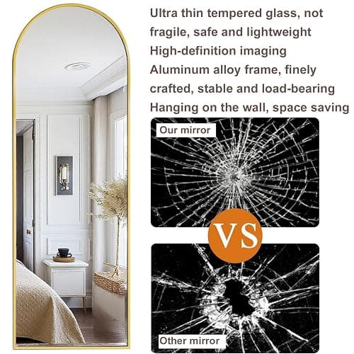 48"x14" Gold Arched Full Length Mirror - Shatter-Proof Glass & Aluminum Frame, Over Door or Wall Mounted for Bedroom, Bathroom, Living Room Decor thumbnail 3