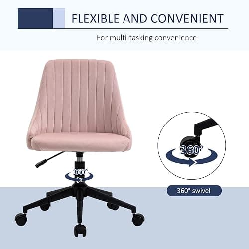 Vinsetto Mid-Back Office Chair, Velvet Fabric Swivel Scallop Shape Computer Desk Chair for Home Office or Bedroom, Pink - Pink thumbnail 7