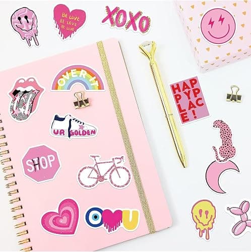 102 Pcs Preppy Stickers Vinyl Aesthetic Waterproof Stickers Adorable Decor Supplies Pink Party Suitable for Mobile Phone Computer Skateboard Water Bottle Suitcase Car etc thumbnail 5