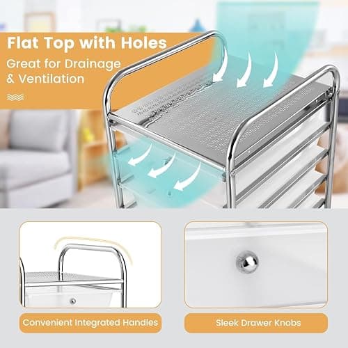 LDAILY 10 Drawer Rolling Storage Cart, Craft Organizer on Wheels, Drawer Cart with Metal Frame & Large Storage Capacity, Rolling Cart with Drawers for Living Room Classroom, Office thumbnail 6