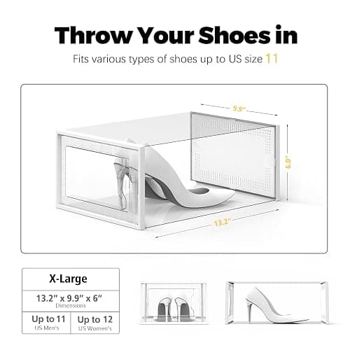 SEE SPRING X-Large Shoe Storage Box Fit Size 11, Clear Plastic Stackable Shoe Organizer for Closet, Space Saving Foldable Shoe Rack Sneaker Container Bin Holder, 12 Pack Clear thumbnail 6