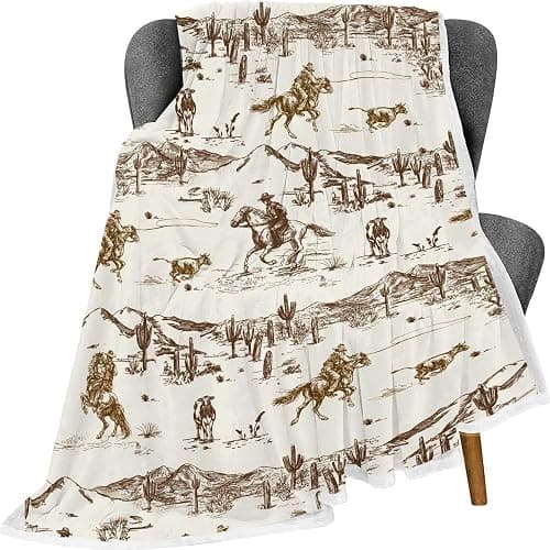 Western Cowboy Throw Blankets, Vintage Wild West Flannel Warm Soft Cozy Fluffy Bed Couch Blanket, Country American Theme White Fleece Throws to Decorate The Room and Bedroom 60X70 thumbnail 4