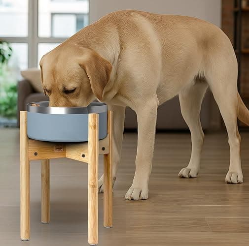 Dog Bowl Stand for Large Breed - 14-inch High, Adjustable Sideways to Fit Various Sizes of Pet Food/Water Bowls, Slow Feeders, and Drink Fountains - Bamboo thumbnail 3