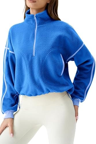 QINSEN Women's Half Zip Fleece Short Pullover Sweatshirt Winter Long Sleeve Cozy Sherpa Sweater Top thumbnail 5