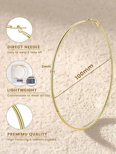 KeyStyle Gold Hoop Earrings for Women, Stainless Steel Hoops Earring Lightweight Loops, 2 mm Thick Hypoallergenic Circle Endless Thin Hoop (20/30/40/50/60/70/80/90/mm) thumbnail 6