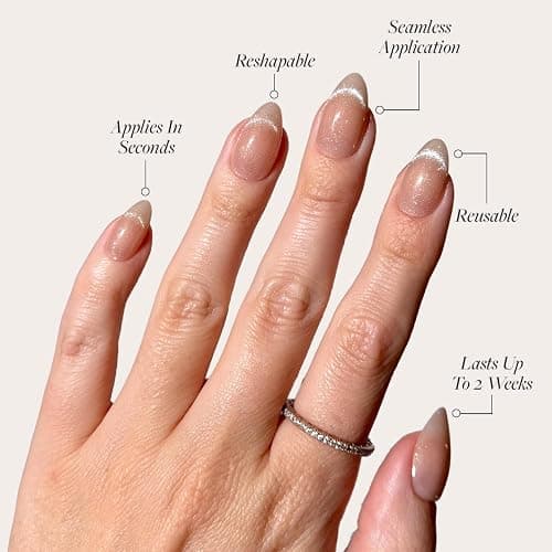 Glamnetic x GLAMZILLA Press On Nails - NOT YOUR CINDER-ELLA | Short Almond Nude Fake Nails with Velvet French Tip Effect, Reusable Wedding Nails | 15 Sizes - 30 Nail Kit with Glue thumbnail 3
