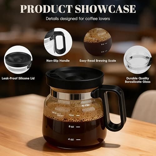 Luyyholara 16 Oz Glass Coffee Pot Mug with Spill Proof Lid, Heatproof Clear Cup for Travel & Office, Gift for Coffee Lovers (1 Pack) thumbnail 5