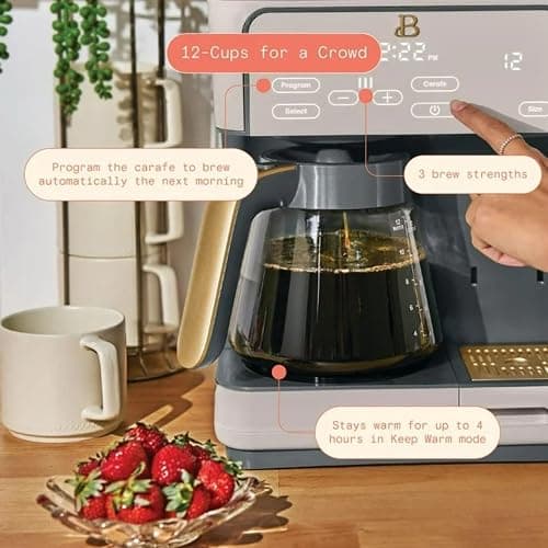 Beautiful Multi-Brew Coffee Maker – 12-Cup Carafe & Single-Serve Pod or Grounds, Iced Coffee Mode, Programmable Touch Display, Includes Filters (Porcini Taupe) thumbnail 4