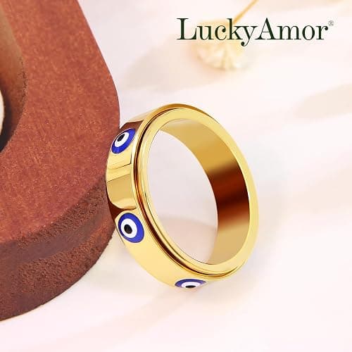 Evil Eye Fidget Ring for Women - 18K Gold Plated Stainless Steel Spinner Rings for Anxiety Relief, Ojo Turco Ring Luck Amulet, Turkish Faith Protection Stackable Jewelry Gift for Women Men thumbnail 5