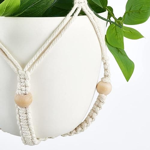 Mkono Fake Hanging Plant, Macrame Hanger with Pothos Vines & Pot, Ivory 2Pc | Artificial Hanging Plants for Home Decor Indoor, Realistic Look, Perfect for Bedroom Bathroom Kitchen Office Boho Display thumbnail 7