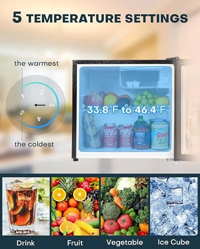 Upstreman 1.7 Cu.ft Mini Fridge with Freezer, Dorm Essentials, Adjustable Thermostat, Energy Saving, Low Noise, Single Door Compact Refrigerator for Dorm, Office, Bedroom, Black-FR17 thumbnail 6