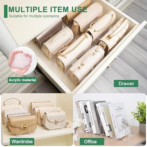AMZABBY 2 Pack Acrylic Purse Organizer for Closet, 8-Slot Bag & Purse Organizer, No Assembly, Clear Handbag Storage Shelf .for Shelf Divider Handbags, Clothes, Sweater thumbnail 4