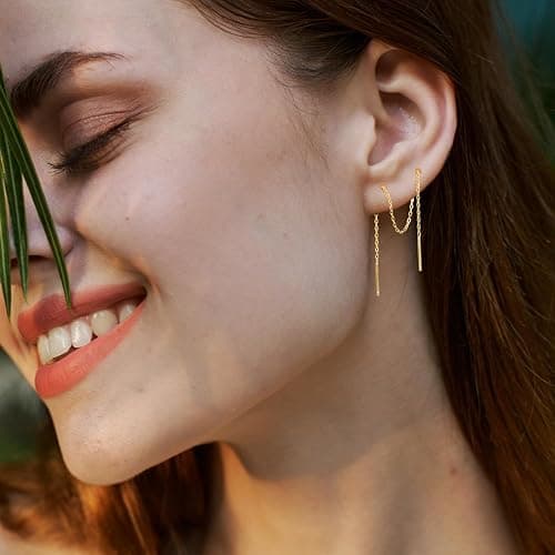 Sterling Silver Threader Chain Dangle Earrings,Versatile & Comfortable Hypoallergenic Silver Earrings 4.8 Inches thumbnail 5