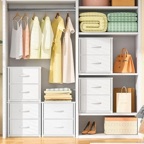 DAOUTIME 2-Pack Stackable Storage Drawers (4 Drawers Total), White Closet Organizer with Wooden Top & Metal Frame, Freestanding or Stackable Dresser for Bedroom, Living Room, Under Bed thumbnail 2