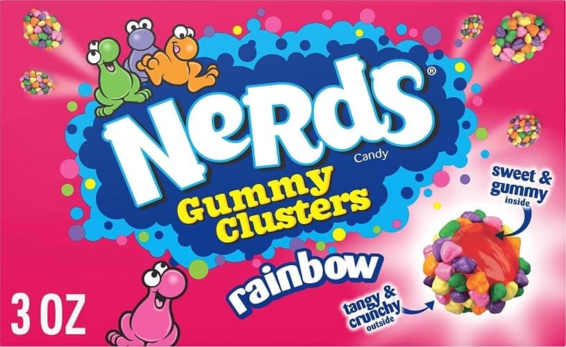 NERDS Gummy Clusters Rainbow Candy, Crunchy & Gummy, 3 oz | Crunchy outside gummy inside, concession box, lunchbox, on-the-go snack, movie night, multi-flavor mix - Image 1