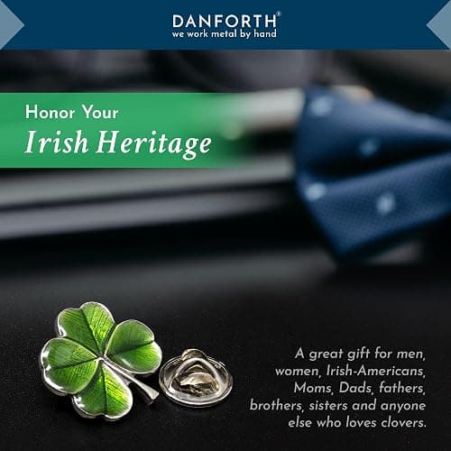 DANFORTH Four Leaf Clover Lapel Pin | Handcast Pewter Shamrock Lapel Pin, 3/4", Made in USA by Vermont Artisans | Lucky Irish Souvenir, St. Patricks Day Accessories thumbnail 4