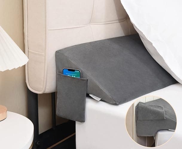 Vekkia Twin Bed Wedge Pillow for Headboard Gap Filler(0-5"),High-Density Foam,Prevents Pillows & Items from Falling,Ergonomic Design,Large Storage Pockets, Removable&Washable Cover,Gray,39''x10''x6'' - Image 1