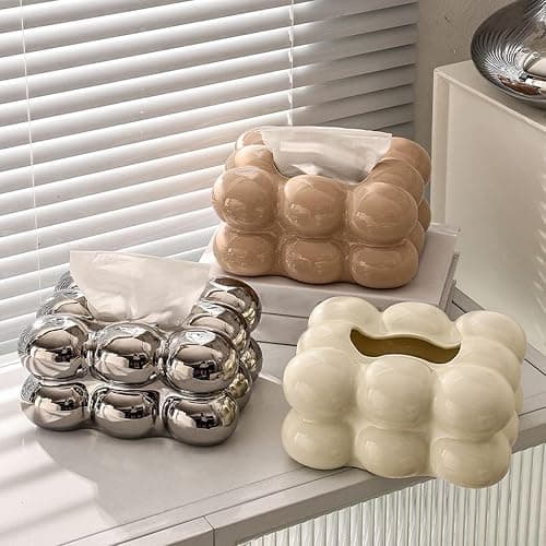 F Fityle Luxus-Tissue-Box-Abdeckungshalter, Kosmetiktuch-Papierbox-Abdeckungs-Organizer, Serviettenspender für Arbeitsplatte, Schminktisch, Küche, Hotel, Silber thumbnail 9