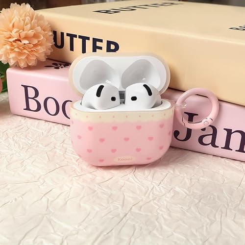 COTYPOFLIYTT Compatible with AirPods 4th Generation Case with Cleaner Kit，Cute Heart Polka Dot Aesthetic Design Girly Women Keychain Soft TPU Protective Cover for AirPods 4 -Pink Heart thumbnail 3