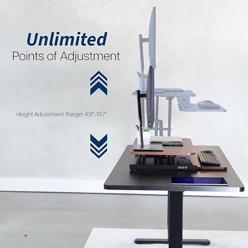 VIVO Height Adjustable 32 inch Stand Up Desk Converter, Quick Sit to Stand Tabletop Dual Monitor Riser Workstation, Dark Walnut Desktop, Black Frame, DESK-V000SD thumbnail 5