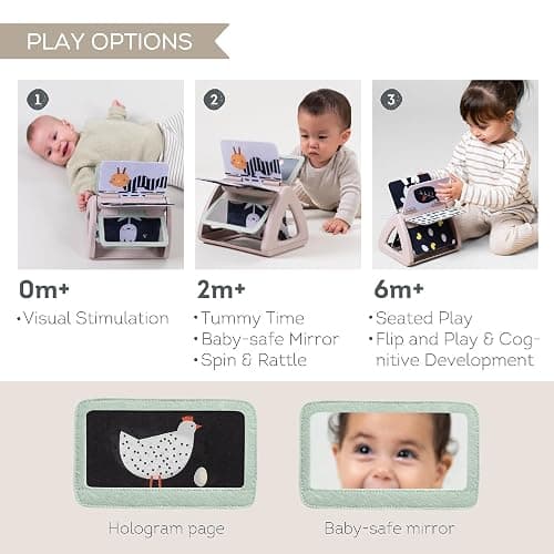 Taf Toys Black & White Rattling Spinning Book High Contrast Newborn Baby Toy 0-6 6-12 Months with Mirror for Visual Stimulation, Tummy Time & Early Cognitive Development, Montessori Learning Activity - Black & White Spinning Book thumbnail 4