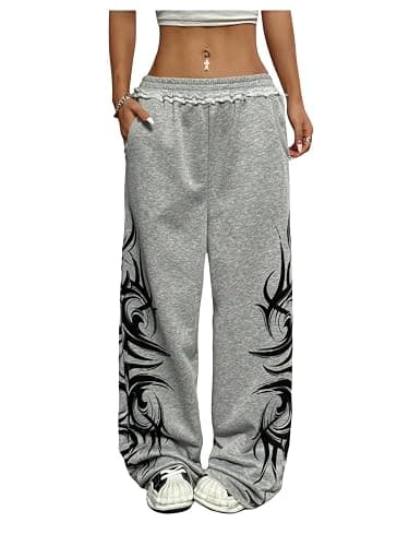 SOLY HUX Women's Y2k Baggy Sweatpants Wide Leg Graphic Grunge Goth 2000s Emo Pants Streetwear with Pockets thumbnail 4