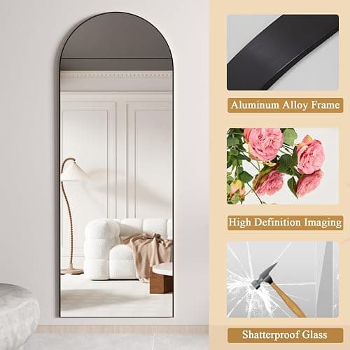 NEUWEABY Full Length Mirror, 56"x16" Arch Mirror Floor Mirror with Stand, Black Arched Full Body Standing or Leaning Mirrors for Bedroom, Living Room thumbnail 6