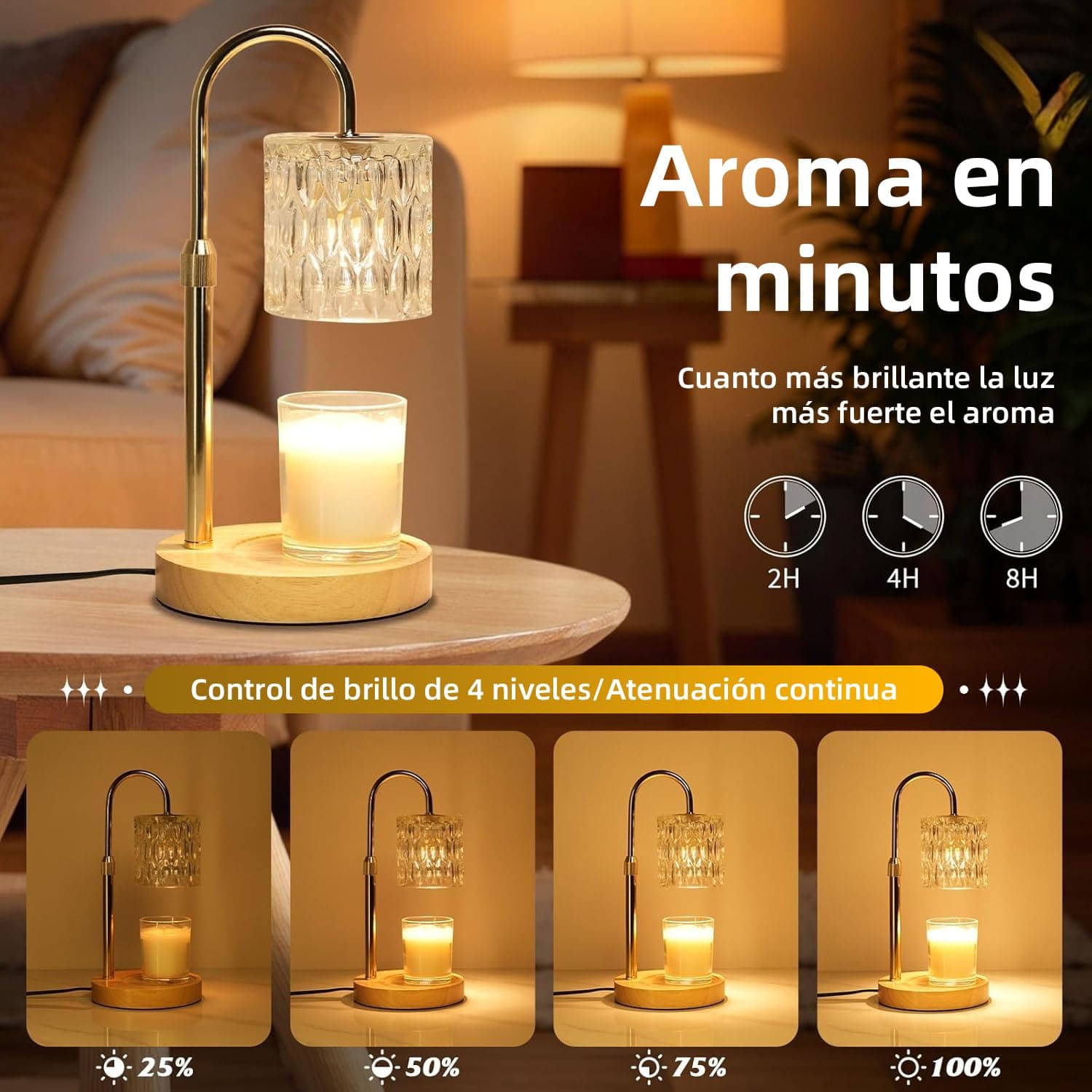 Lampara Calentadora de Velas con Atenuador y Temporizador, Lámpara para Velas Aromáticas con Altura Ajustable, incluye 2 Bombillas de 50W, Ideal para Mamá y Mujeres, Decoración del Hogar (Dorado) thumbnail 4