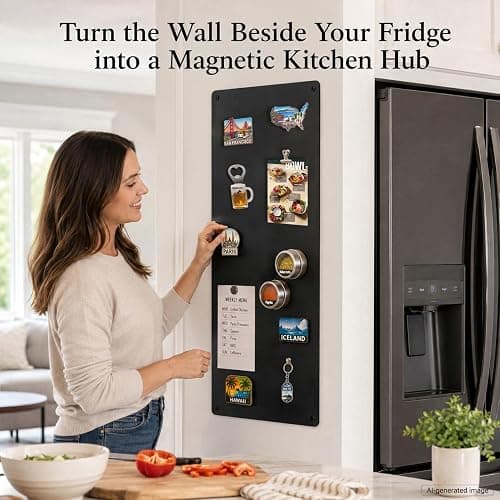 Qiytecno Travel Magnetic Board for Wall: Solution for Non-Magnetic Fridge | 27.6"x 11.8" Matte Black Metal Display Panel for Souvenir Magnets & Photos - Narrow Kitchen Wall Decor for Travelers thumbnail 2