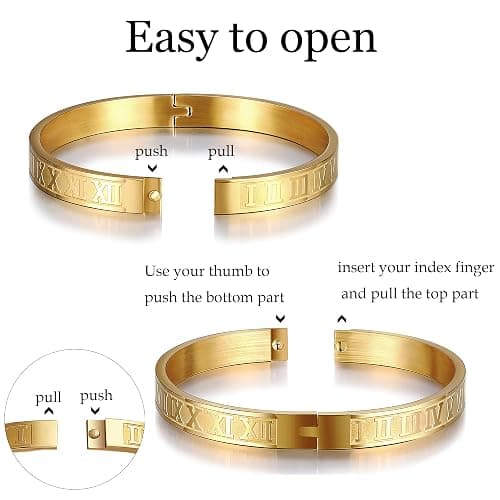 WFYOU 3PCS Stainless Steel Bracelets for Men Gold Roman Numeral Bangle Bracelet Twisted Cable Bracelet Adjustable Cuff Bracelet Mens Luxury Jewelry Bracelets Gifts thumbnail 3