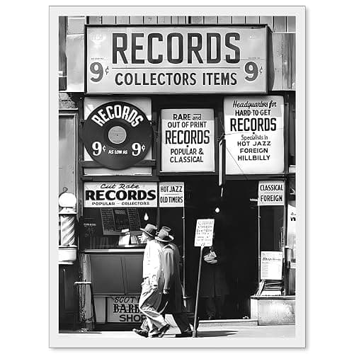 VERENIX Fashion Black And White Photography Wall Art Vintage Preppy Record Shop Poster Retro Trendy Music Art Aesthetic Canvas Print for Music Lovers Gifts 12x16 inch Unframed - Image 1