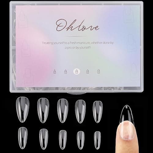 Almond Shaped Nail Tips 500Pcs Clear Acrylic Medium Nails Full Cover with Case for DIY Nail Art, 10 Sizes - Image 1