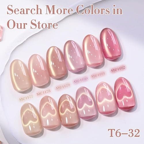 Double Rhythm 0.5 Oz Cat Eye Gel Polish with Magnet Same Color Same Bottle Holographic Glitter Shimmer Translucent Color Salon 15 ML Magnetic Nail Art (Glass Nude-MC1177) thumbnail 7