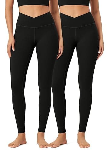 ODODOS 2 Pack Buttery Soft Cross Waist Leggings for Women, ODCLOUD 25" / 28" Crossover Lounge Yoga Pants - Image 1
