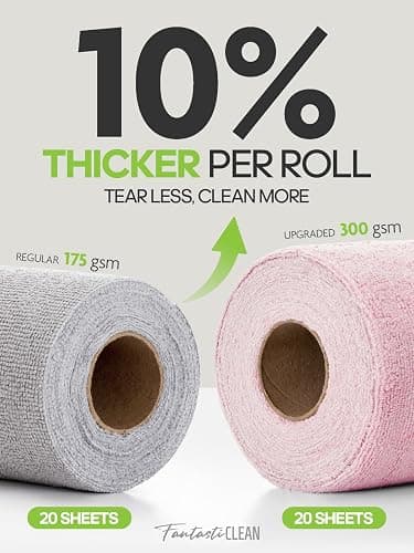 Fantasticlean Mikrofaser Reinigungstuch Rolle - 20 Stück x 2, Abreißbare Putztücher mit 300 GSM, Wiederverwendbare Fusselfreie Lappen Geschirrtücher 25x25cm, Rosa & Kaltgrau thumbnail 4